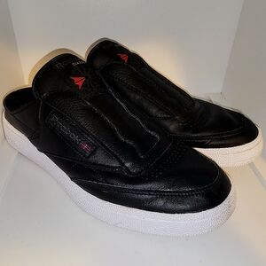 Reebok Classic Club C Black Leather Laceless Slip-On Sneakers women's size 7